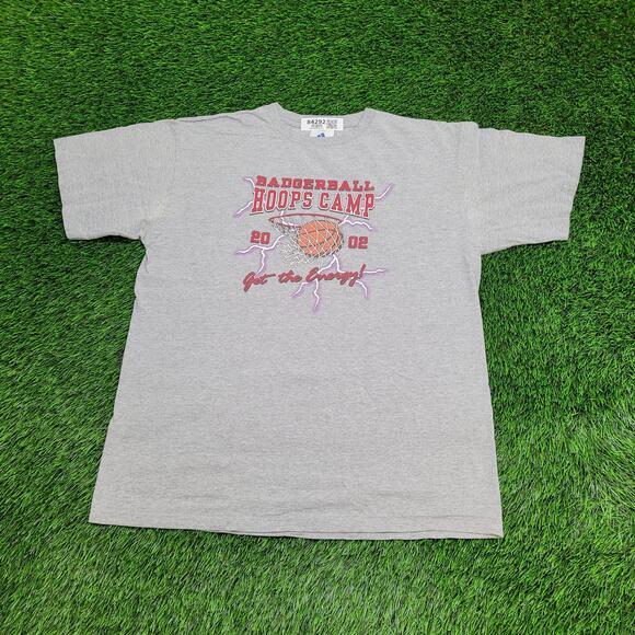Vintage 2002 Wisconsin Basketball Camp Shirt Large 22x28 Gray Badgerball - Picture 1 of 16